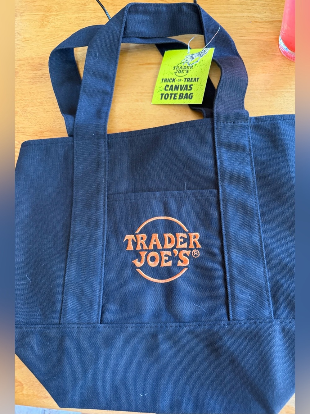 NWT Trader Joe’s Halloween Black Canvas Tote Bag with Orange Logo